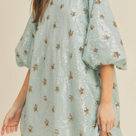 Mable Dresses & Skirts - Mable Light Blue Sequin Star Mini Dress